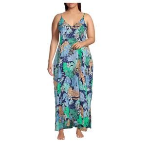 Van Winkle & Co. Jungle Floral Pront Satin Sleeveless V-Neck Maxi Chemise 3X